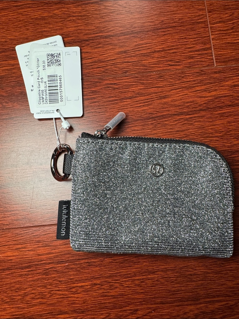 lululemon athletica Silver Glitter Card Pouch with Keyring